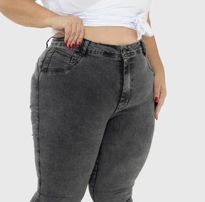 Jeans Femininos Plus Size Cinza Grafite Marmorizado Manchado Cinza by Loja Milaa | Loja Milaa