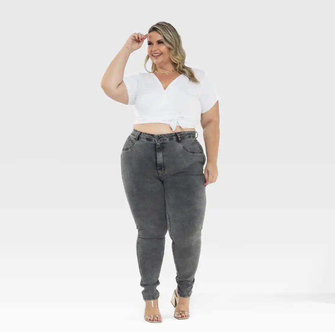 Jeans Femininos Plus Size Cinza Grafite Marmorizado Manchado Cinza by Loja Milaa | Loja Milaa