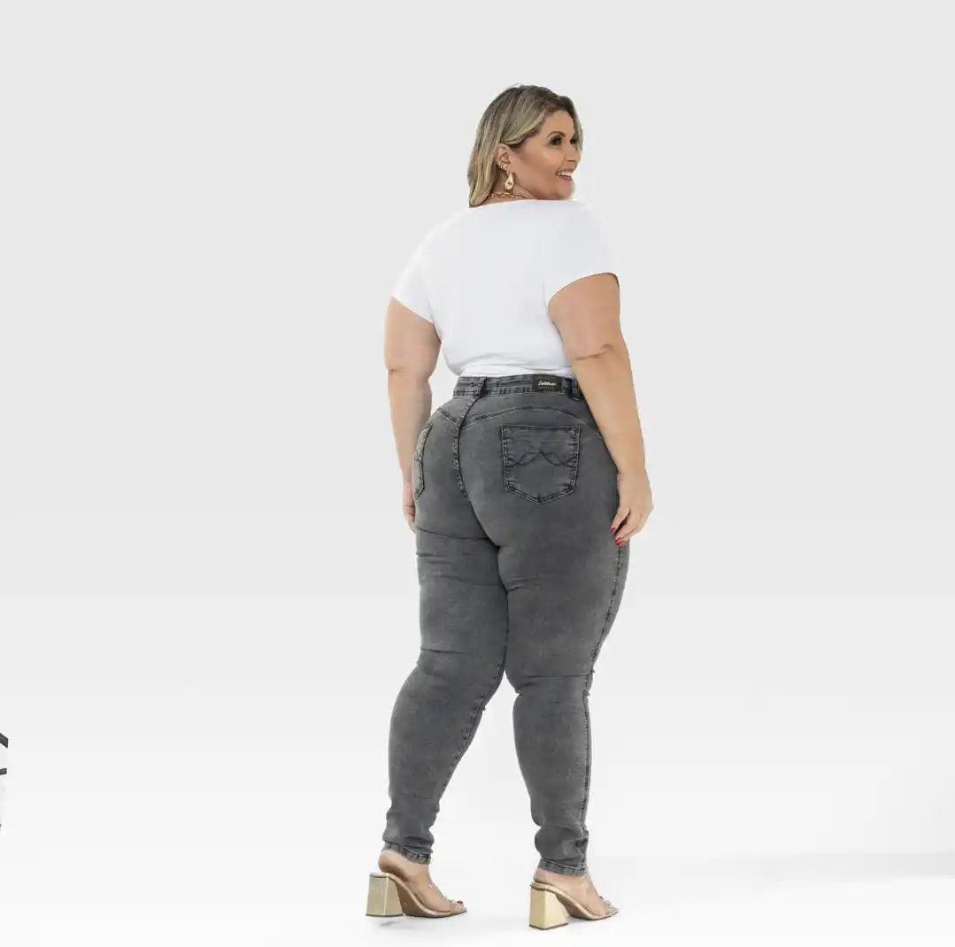 Jeans Femininos Plus Size Cinza Grafite Marmorizado Manchado Cinza by Loja Milaa | Loja Milaa