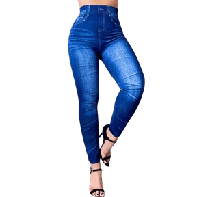 Legging Jeans Fake Feminina - Moda Fitness Esportiva Casual