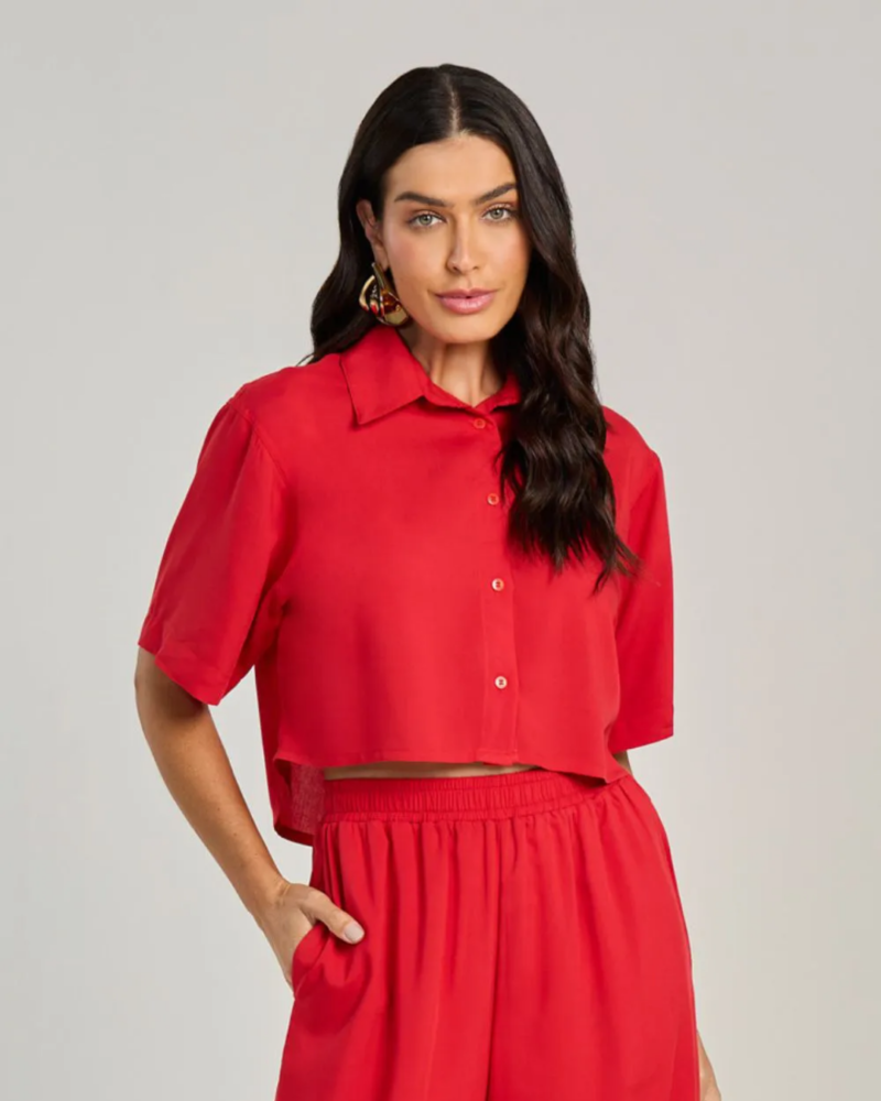 Camisa Feminina Cropped Vermelha
