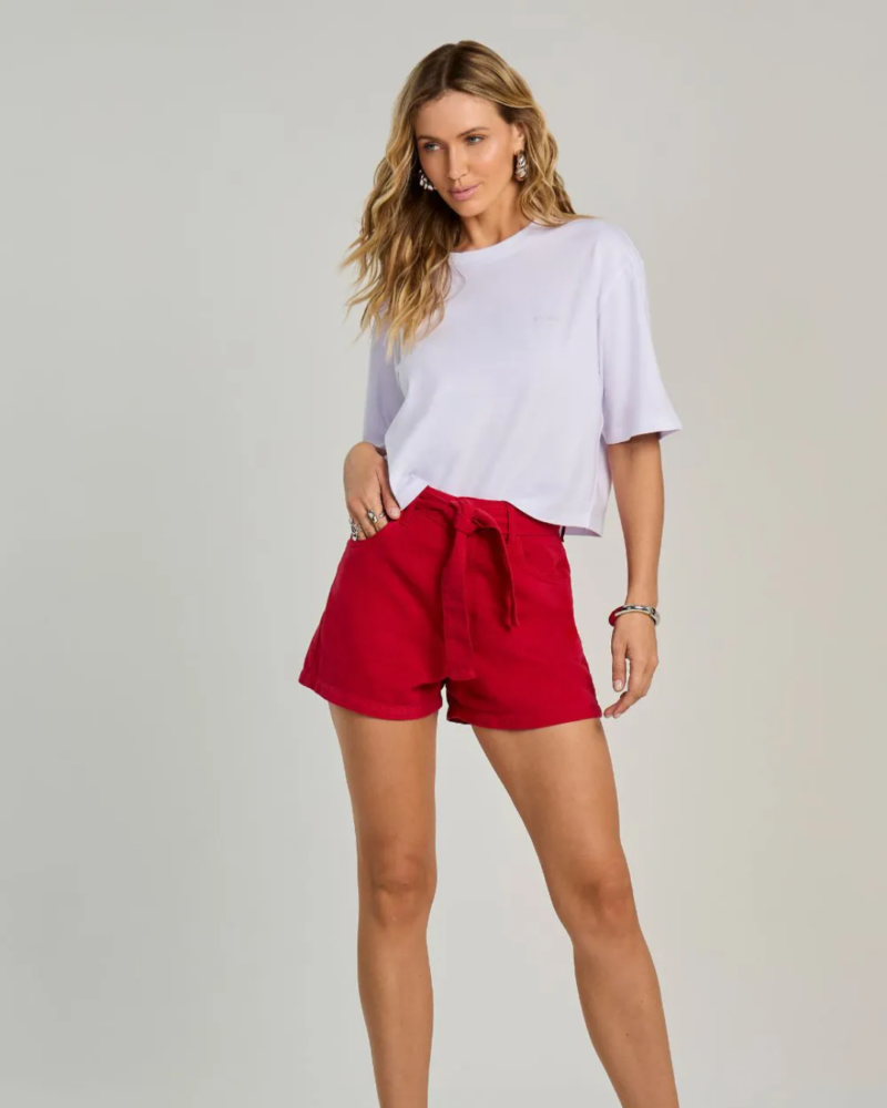 Shorts Feminino Denim Color Vermelho